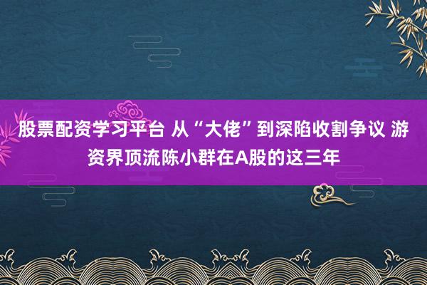 股票配资学习平台 从“大佬”到深陷收割争议 游资界顶流陈小群在A股的这三年