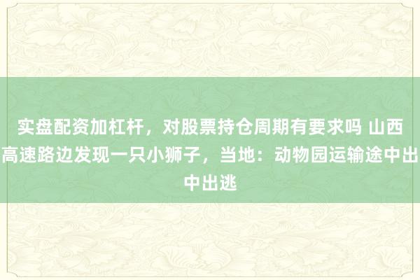 实盘配资加杠杆，对股票持仓周期有要求吗 山西一高速路边发现一只小狮子，当地：动物园运输途中出逃