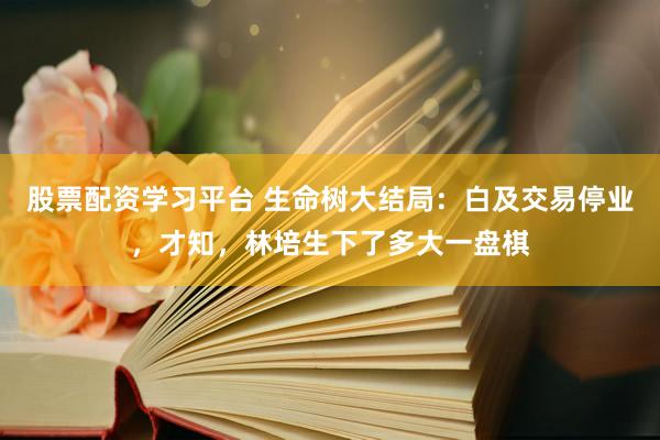 股票配资学习平台 生命树大结局：白及交易停业，才知，林培生下了多大一盘棋