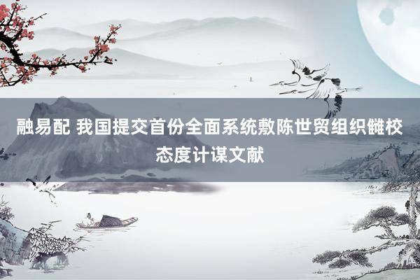 融易配 我国提交首份全面系统敷陈世贸组织雠校态度计谋文献