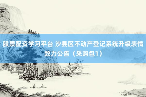 股票配资学习平台 沙县区不动产登记系统升级表情效力公告（采购包1）