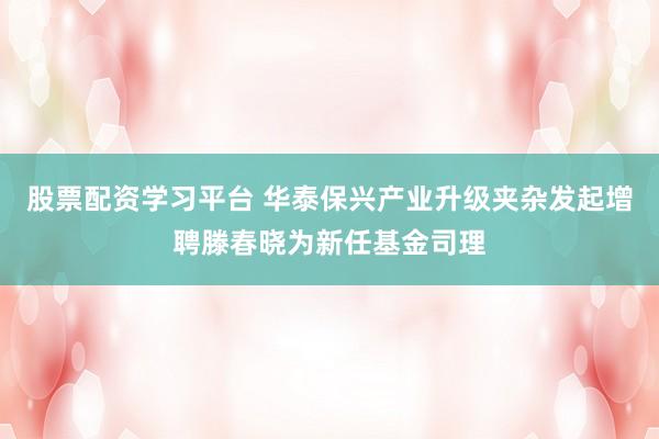 股票配资学习平台 华泰保兴产业升级夹杂发起增聘滕春晓为新任基金司理